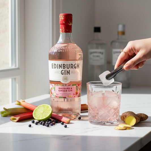 Schwarzbach Spirits Edinburgh Gin Rhubarb & Ginger, 40% Vol., 70cl. Pink gin with rhubarb and ginger botanicals.