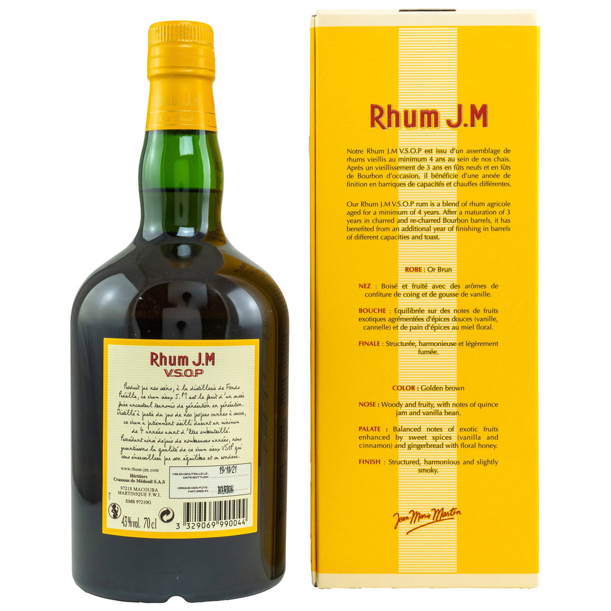 Schwarzbach Spirits Rhum J.M VSOP Agricole Rum mit Geschenkverpackung und goldbrauner Farbe aus Martinique