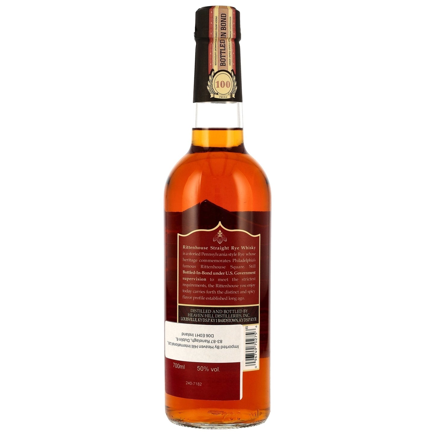 Schwarzbach Spirits Rittenhouse Straight Rye Bottled-in-Bond Whiskey, 50% Vol., bernsteinfarben, würzig und vielseitig.