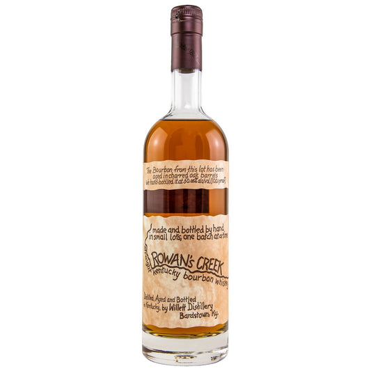 Schwarzbach Spirits Rowan's Creek Small Batch Kentucky Bourbon Whiskey, 50,05% Vol., unfiltriert, bernsteinfarben in Glasflasche.