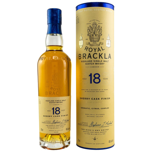 Schwarzbach Spirits Royal Brackla 18 Jahre Single Malt Whisky mit Palo Cortado Sherry Cask Finish und Geschenkdose