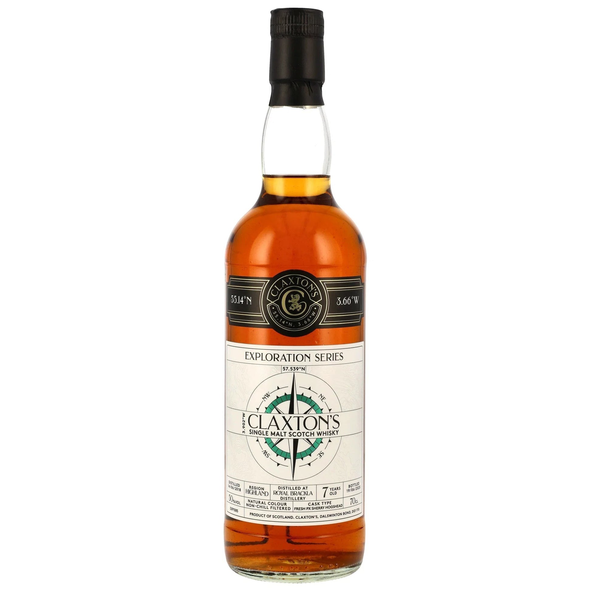 Schwarzbach Spirits bottle of Royal Brackla 7 Year Old single malt Scotch whisky, 50% Vol., aged in a PX Sherry cask.