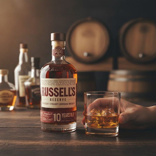 Schwarzbach Spirits Russell's Reserve 10 Years Kentucky Straight Bourbon Whiskey, 45% Vol., bernsteinfarben, mit Noten von Vanille, Honig, Eiche und Frucht.