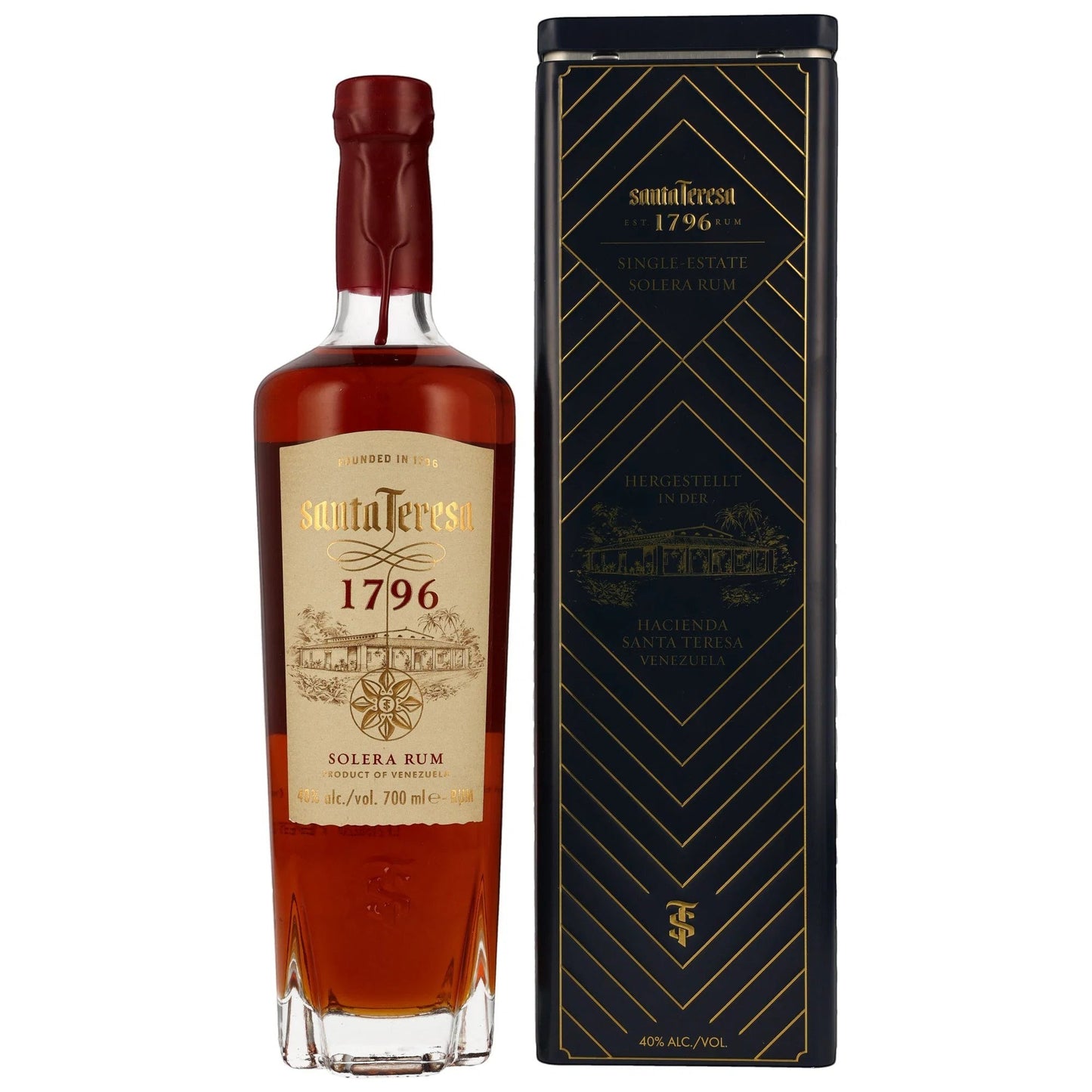 Schwarzbach Spirits Santa Teresa 1796 Solera Rum Flasche mit eleganter schwarzer Geschenkdose aus Venezuela