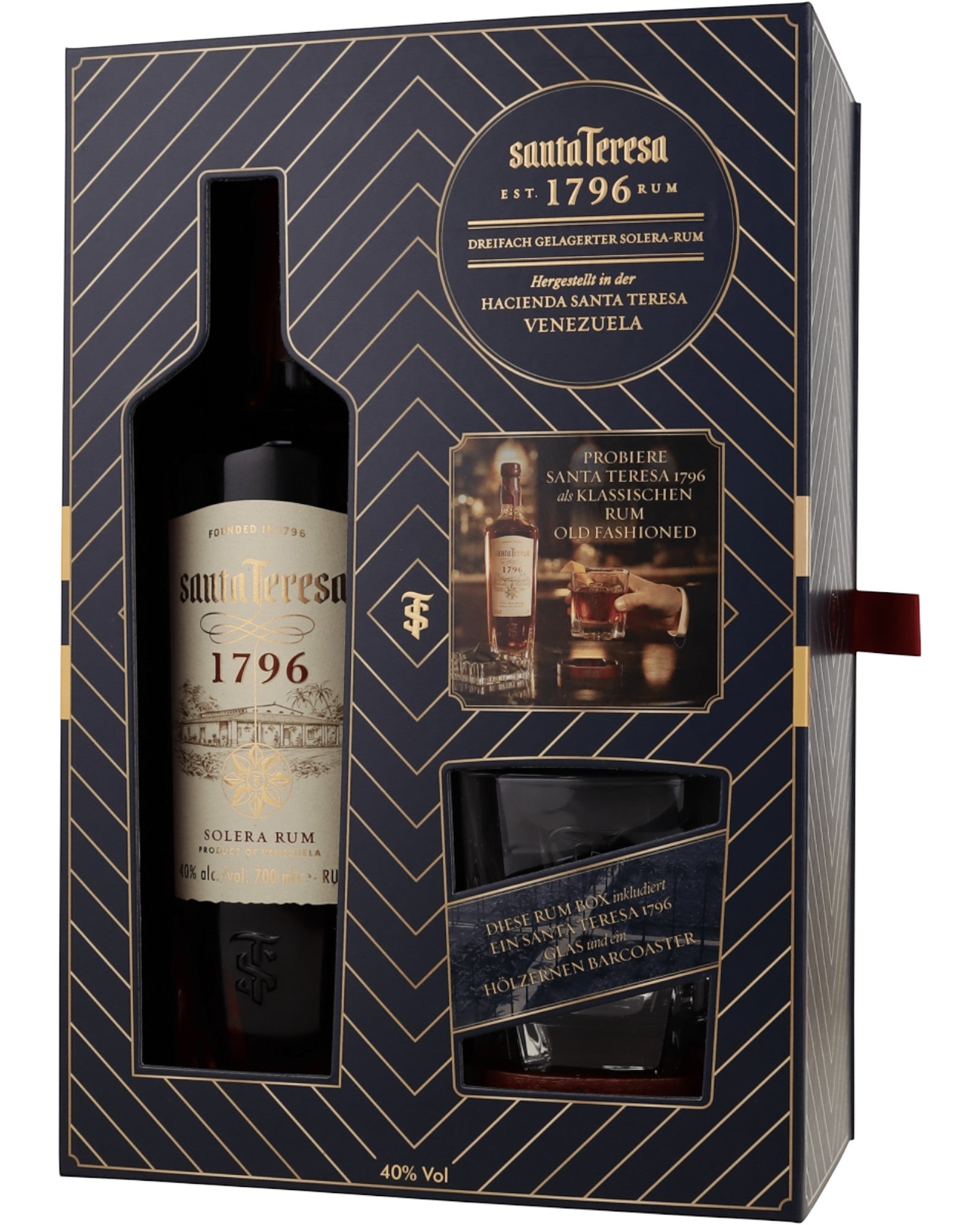 Schwarzbach Spirits Santa Teresa 1796 Solera Rum Geschenkset mit Flasche, Glas und Untersetzer in edler Box