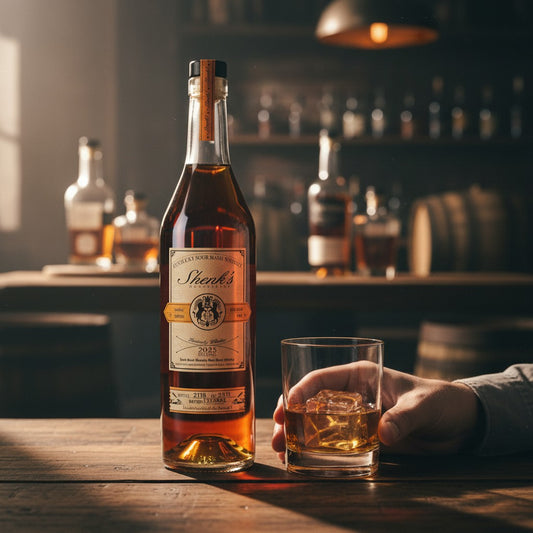 Schwarzbach Spirits - Shenk's Homestead Sour Mash Whiskey 2025, 45,6% Vol., Mahagoniton, mit Noten von geröstetem Zucker, Honig, Zimt und Toffee.