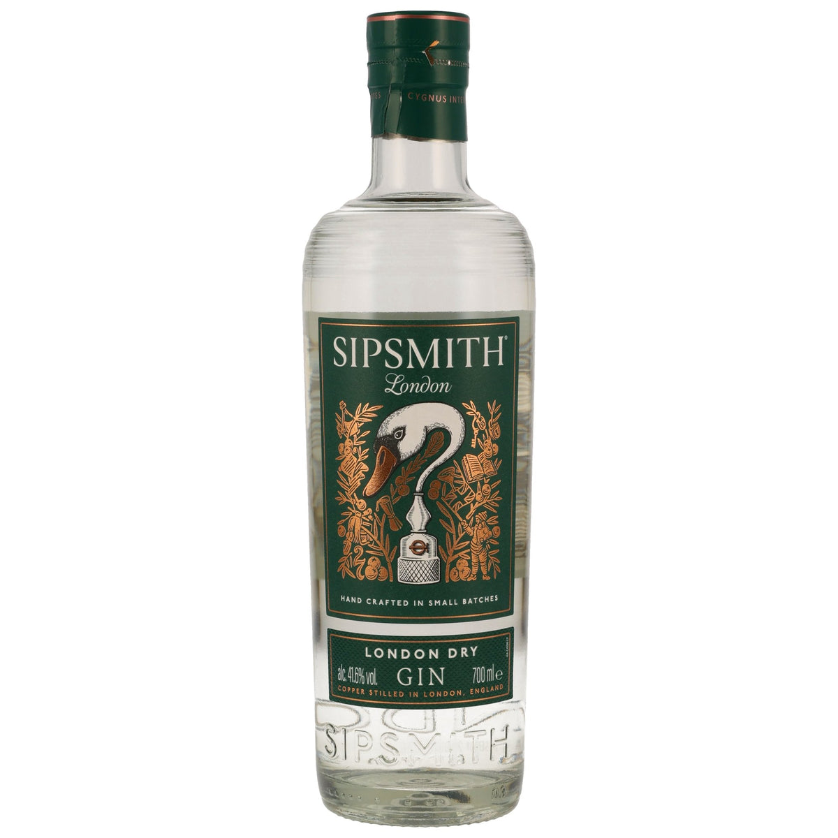 Schwarzbach Spirits Sipsmith London Dry Gin Flasche mit ikonischem Schwanen-Etikett und 41,6% Vol.