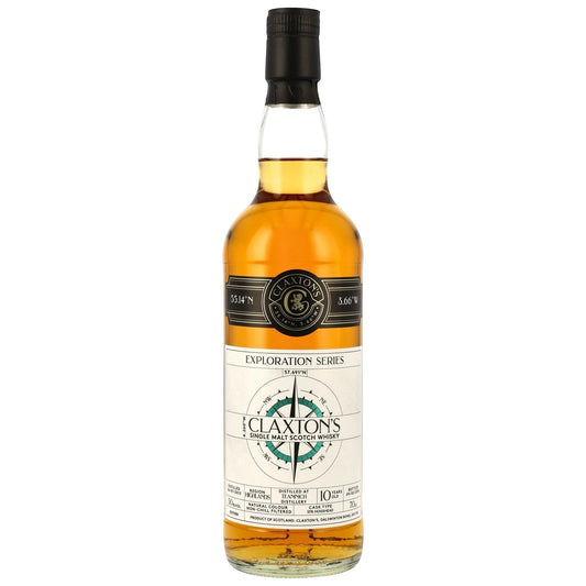Schwarzbach Spirits Teaninich 10 Year Old STR Cask Highland Single Malt Scotch Whisky, 50% Vol. Amber liquid in a clear glass bottle with a black cap and a detailed label.