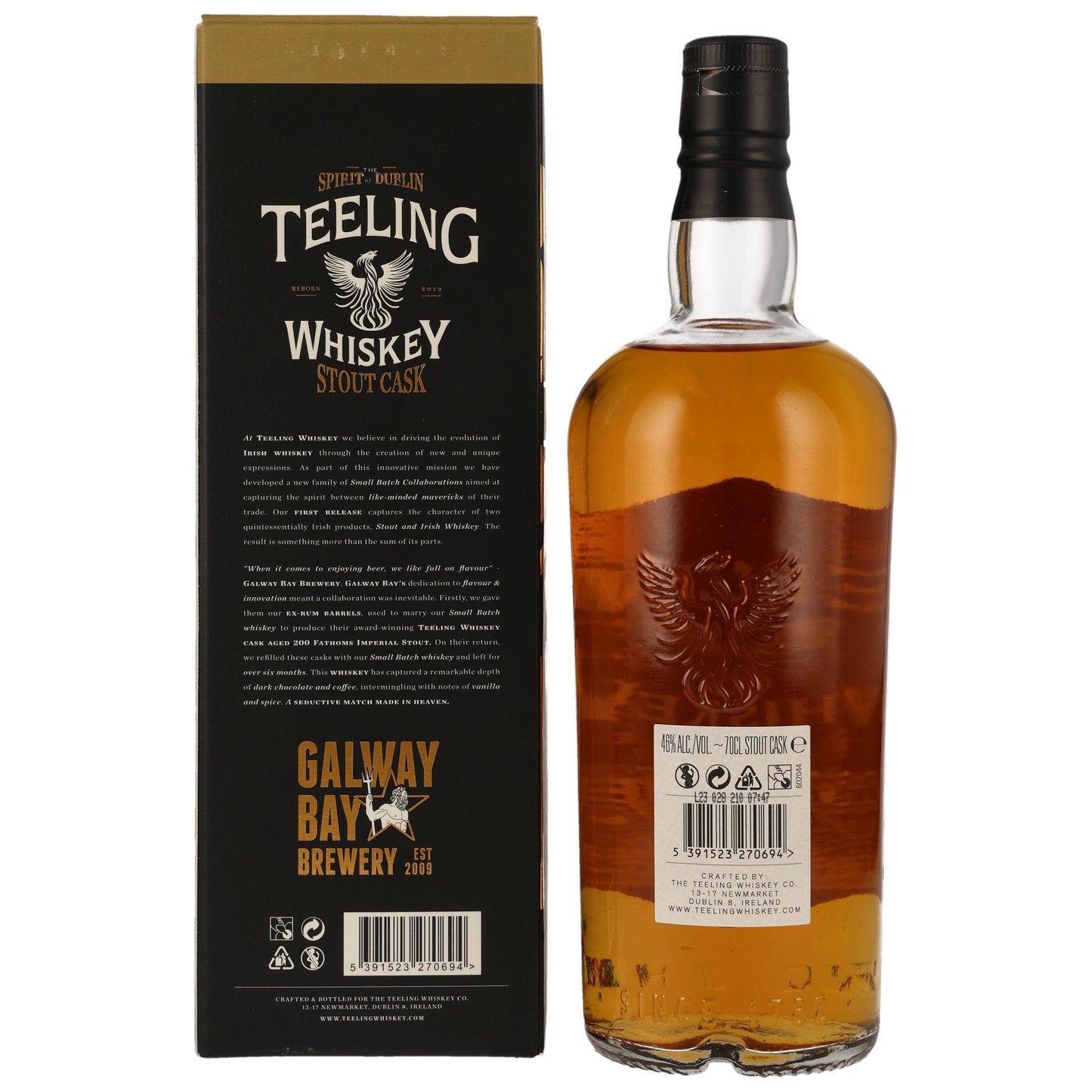 Schwarzbach Spirits Teeling Stout Cask Finish Irish whiskey bottle with its branded presentation box