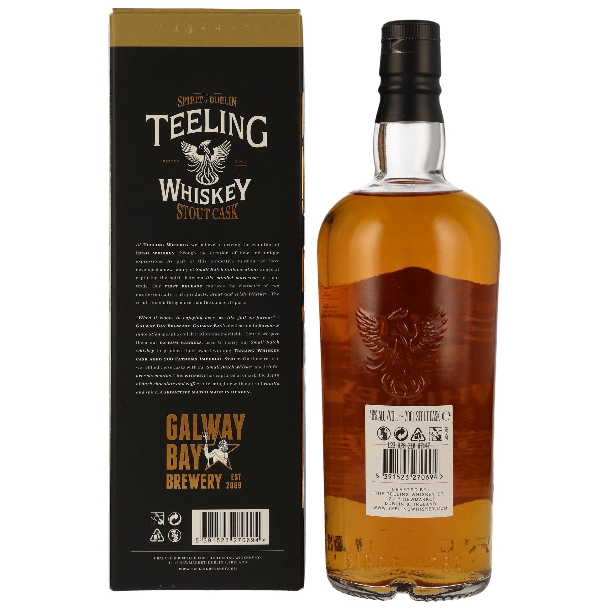 Schwarzbach Spirits Teeling Stout Cask Finish Irish whiskey bottle with its branded presentation box