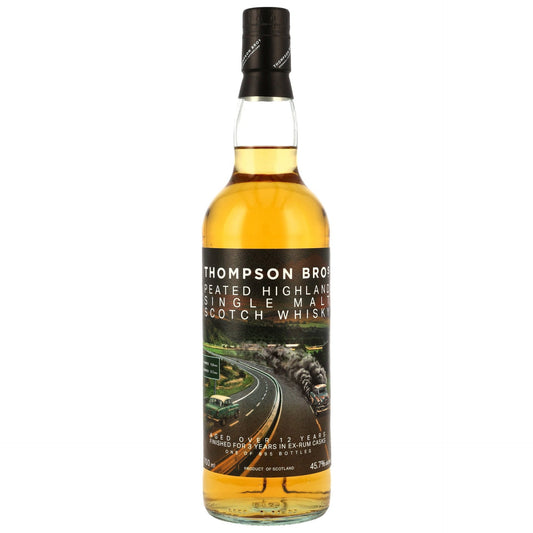 Schwarzbach Spirits Thompson Bros. 12 Jahre Peated Highland Single Malt Whisky mit Rumfass-Finish in der Flasche