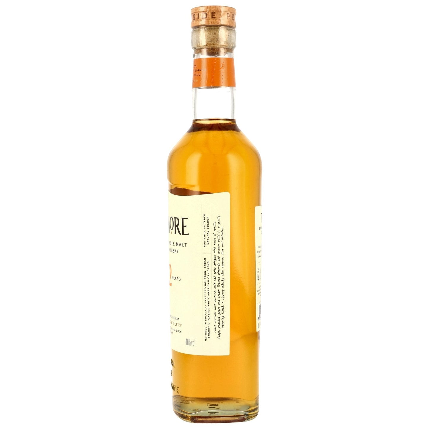Schwarzbach Spirits Tormore 12 Jahre Single Malt Whisky Flasche mit goldener Farbe und Korkverschluss