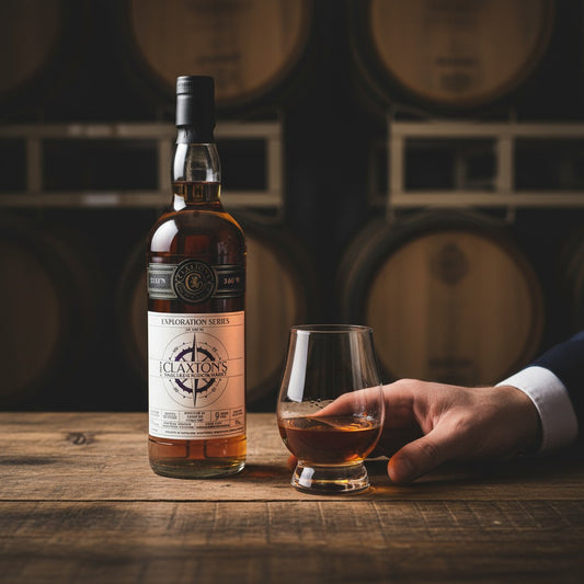 Schwarzbach Spirits Tormore 9 Year Old Oloroso Cask Single Malt Scotch Whisky, 50% Vol. Amber liquid in a clear glass bottle with a black cap.