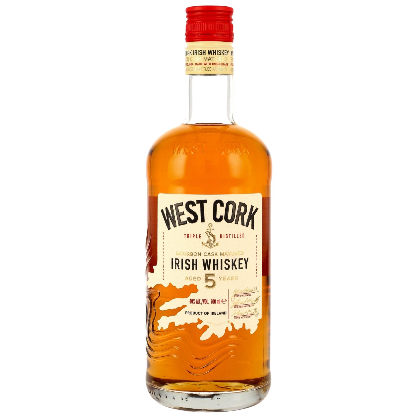 Schwarzbach Spirits bottle of West Cork 5 Year Old Bourbon Cask Matured Irish Whiskey with a red cap