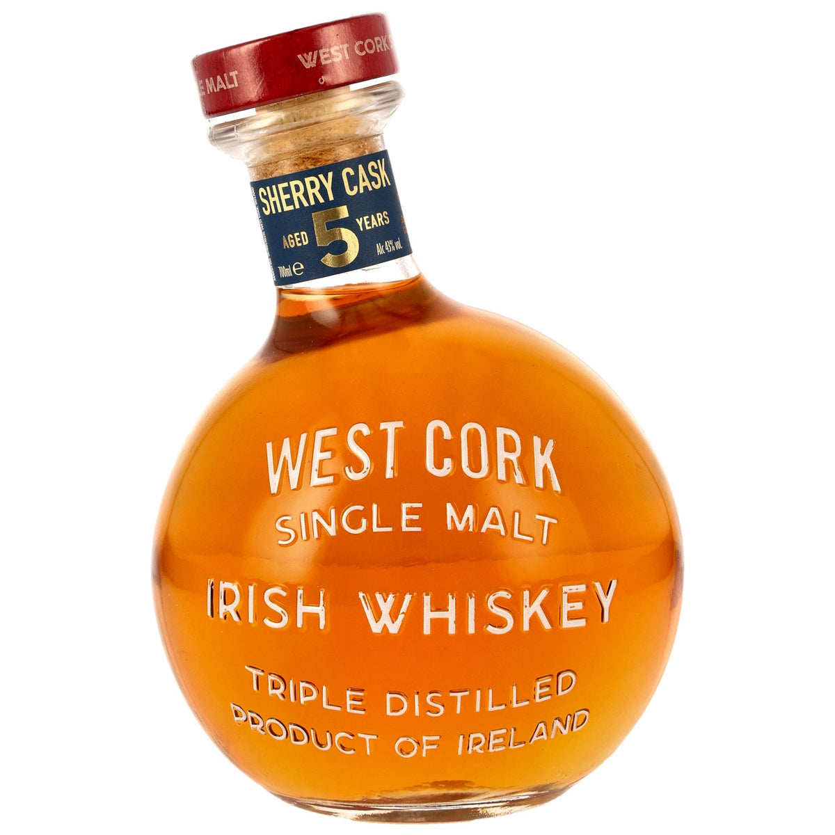 Schwarzbach Spirits West Cork Maritime 5 Jahre Sherry Cask Irish Whiskey in runder Flasche mit rotem Verschluss