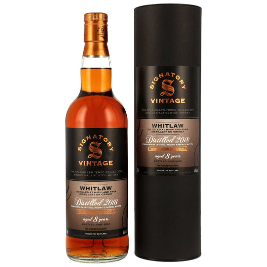 Schwarzbach Spirits Whitlaw 8 Jahre Single Malt Whisky mit Signatory Vintage Flasche und schwarzer Geschenkverpackung