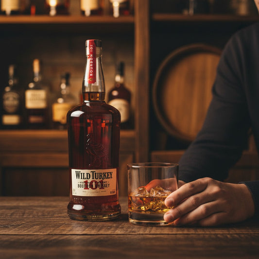 Schwarzbach Spirits: Wild Turkey 101 Kentucky Straight Bourbon Whiskey in einer Literflasche, 50,5% Vol. mit dem charakteristischen Truthahn-Embossing.