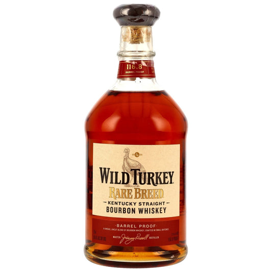 Schwarzbach Spirits Wild Turkey Rare Breed Kentucky Straight Bourbon Whiskey, 58,4% Vol., Fassstärke, bernsteinfarben.