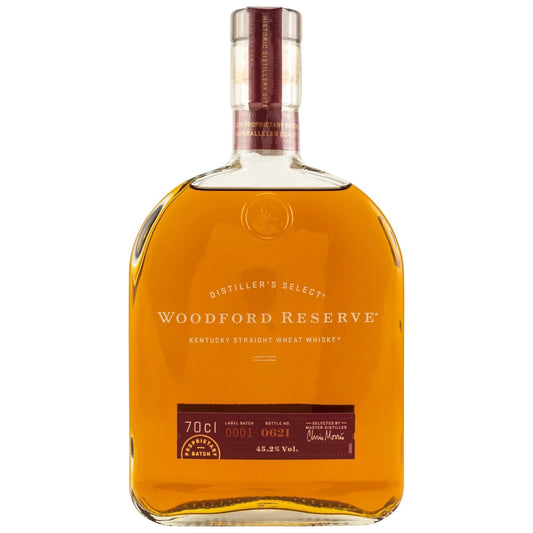 Schwarzbach Spirits Woodford Reserve Distiller's Select Kentucky Straight Wheat Whiskey bottle, amber liquid, 45.2% Vol.