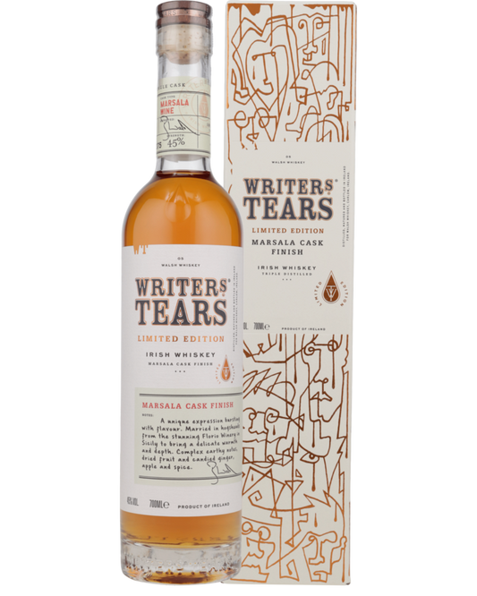 Schwarzbach Spirits Writers’ Tears Marsala Cask Irish Whiskey Flasche mit Geschenkverpackung und bernsteinfarbenem Inhalt