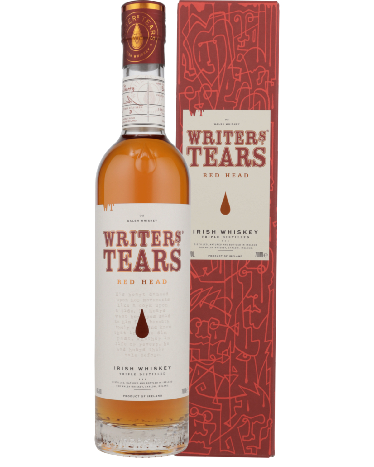 Schwarzbach Spirits Writers’ Tears Red Head Irish Single Malt Whiskey in Flasche mit roter Geschenkverpackung