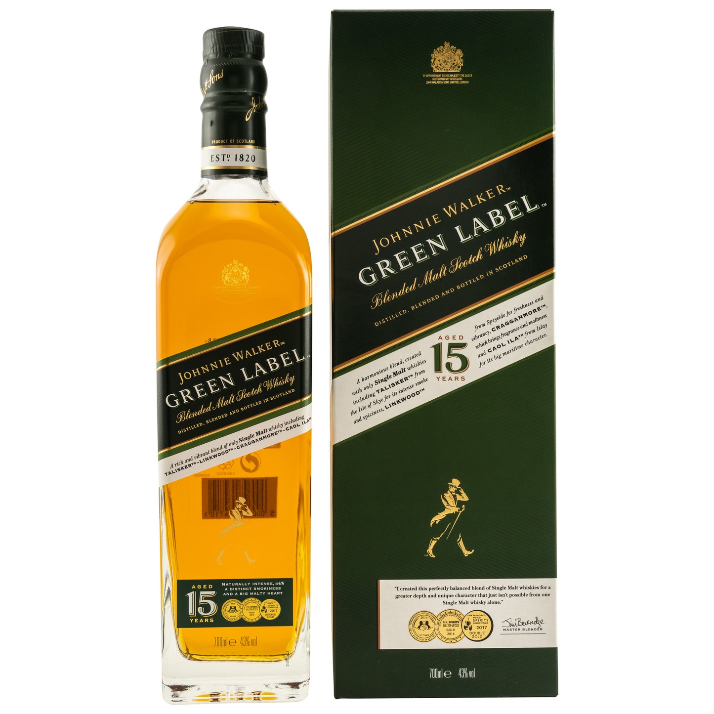 JOHNNIE WALKER - 15 Jahre Green Label - 43% vol. - Schwarzbach Spirits